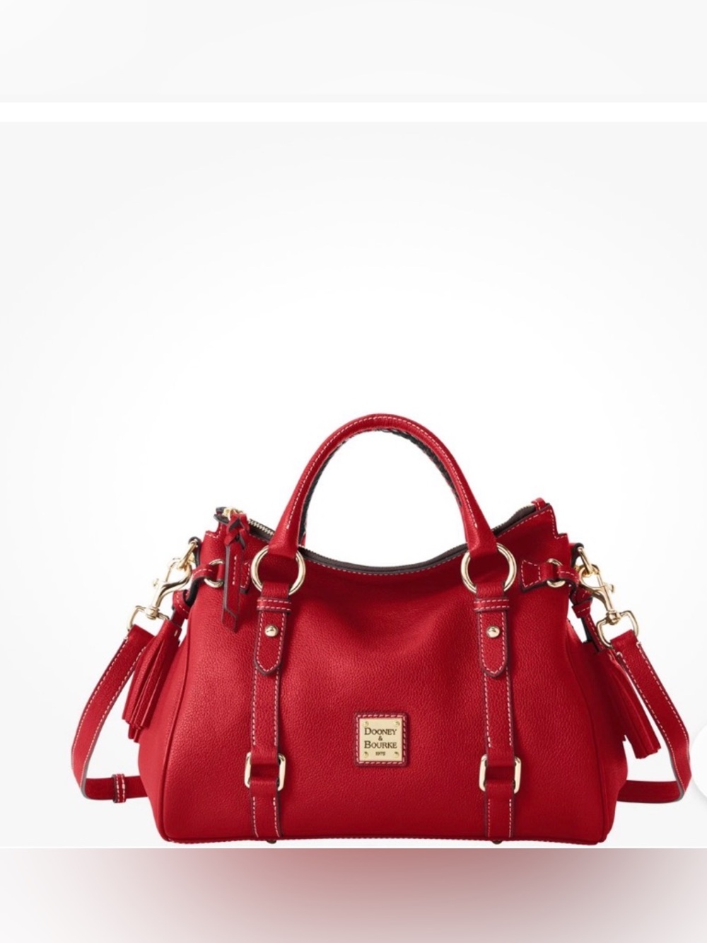 Dooney & Bourke Red Leather Satchel Handbag w/ Gold Accents - Picture 4 of 7
